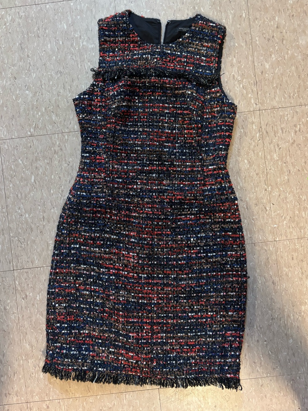 Ann Taylor Sleeveless Tweed Dress in Black, Navy, Gold and Red